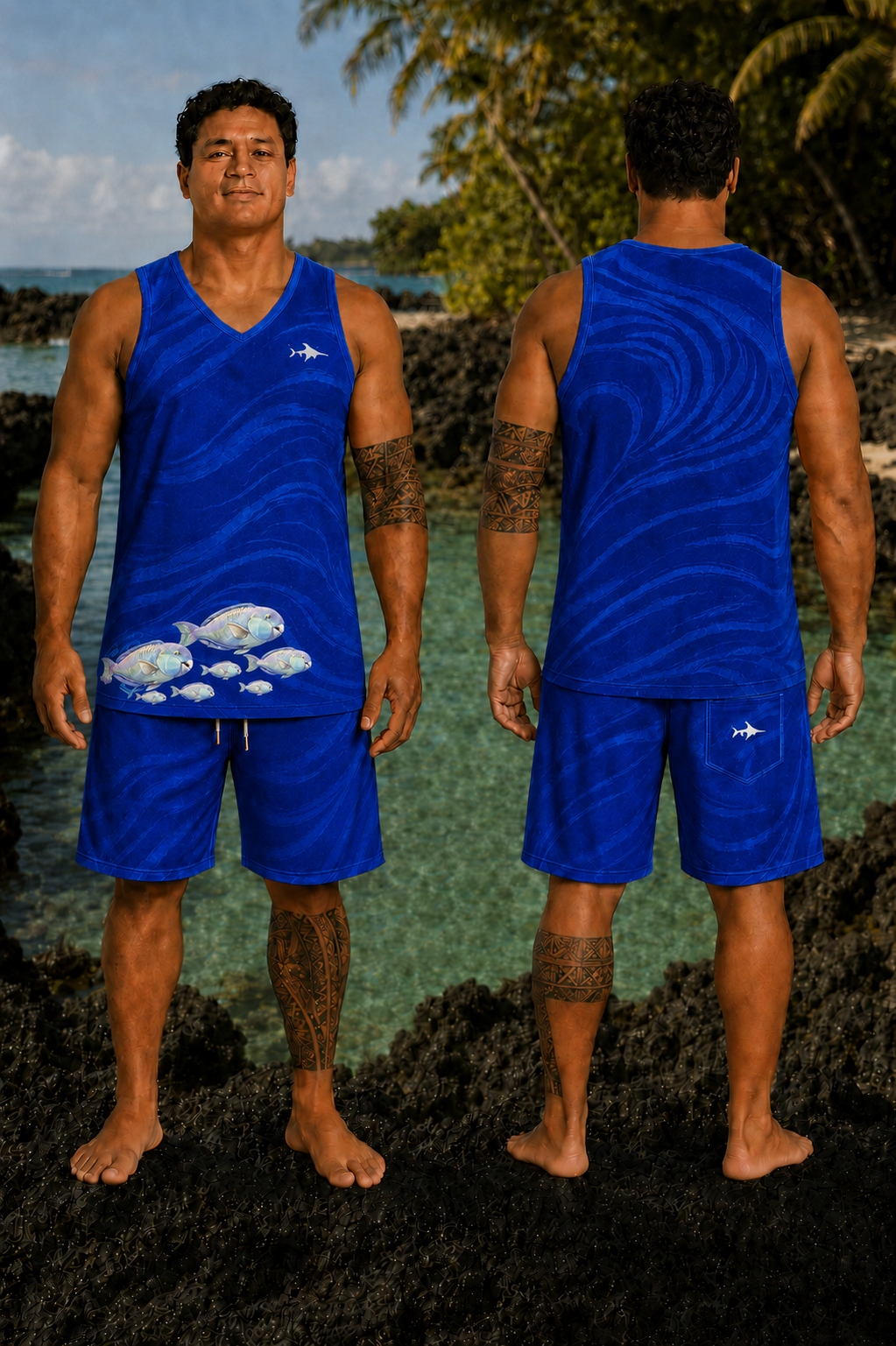PA‘ATI – ensemble bleu roi porté, face et dos