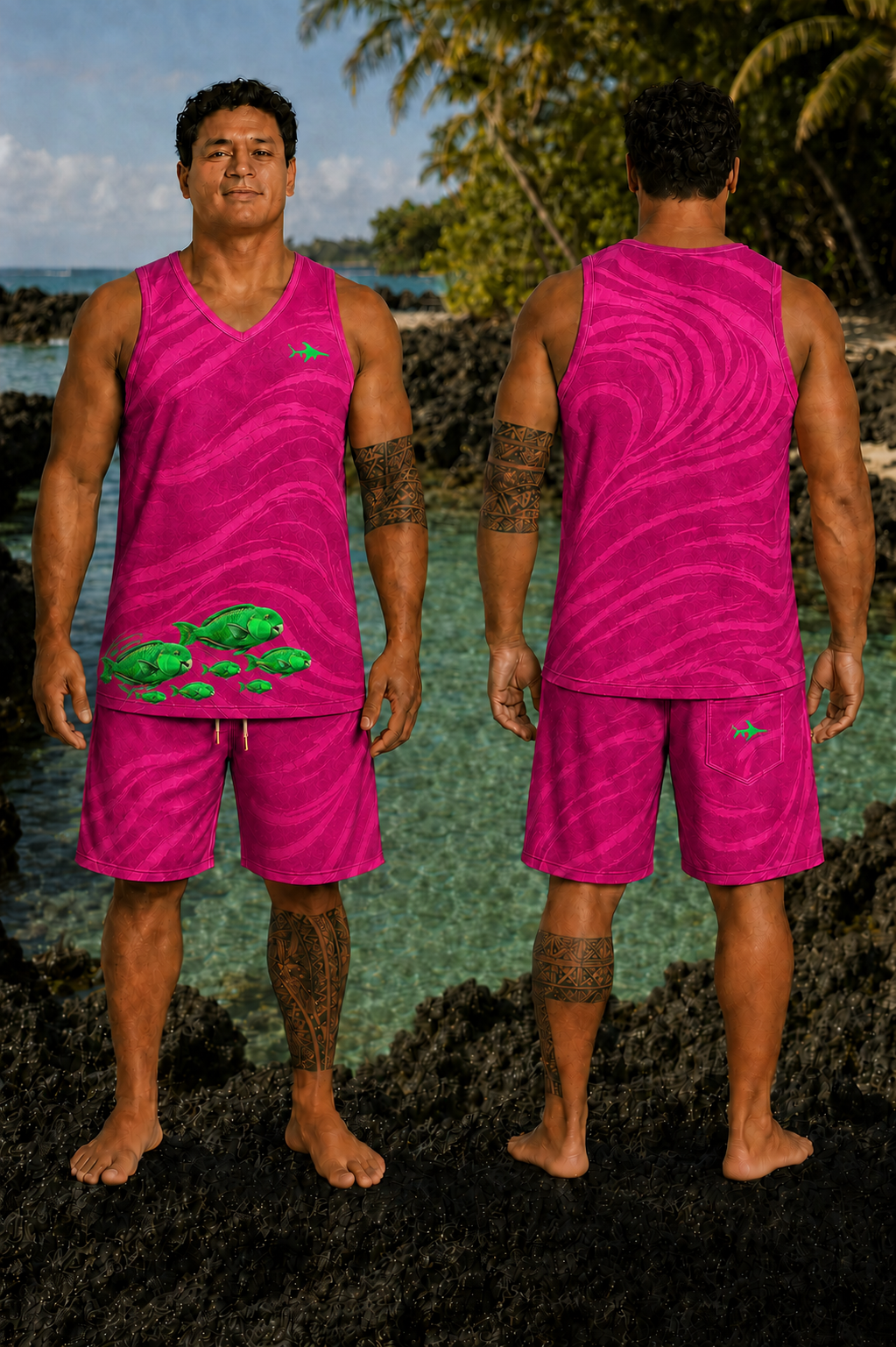 PA‘ATI – ensemble fuchsia porté, face et dos