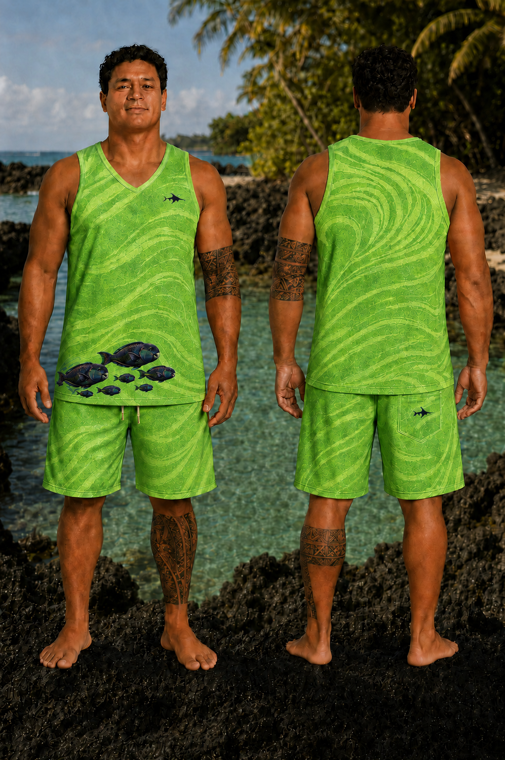 PA‘ATI – ensemble vert citron porté, face et dos