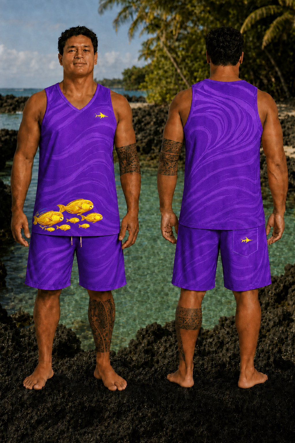 PA‘ATI – ensemble violet porté, face et dos