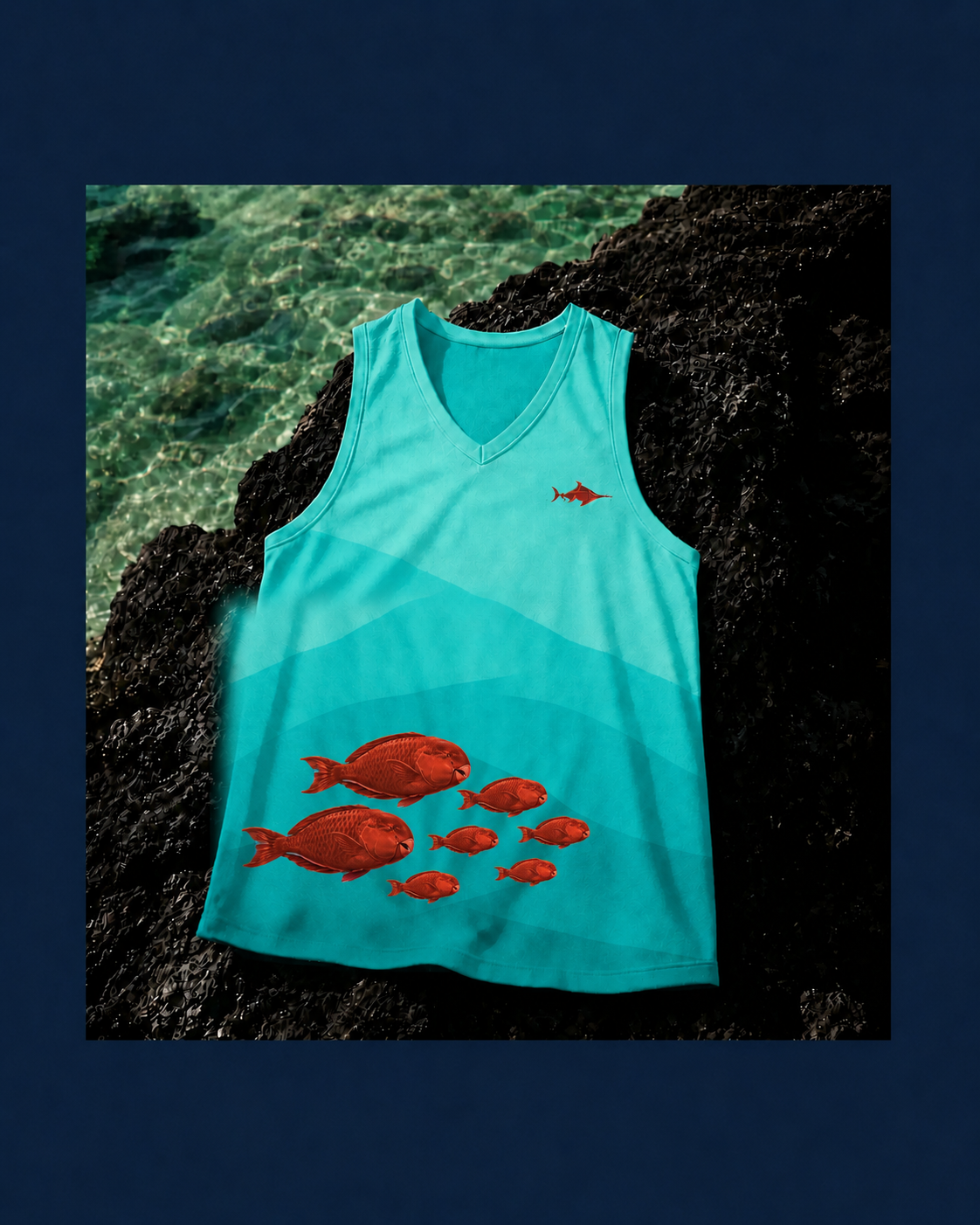 PA‘ATI – haut turquoise, huit poissons rouge caramel